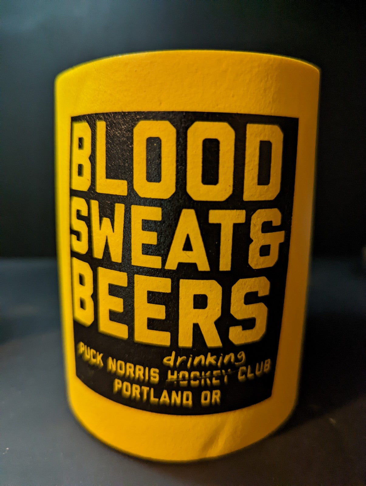 Puck Norris Gold Beer Koozie