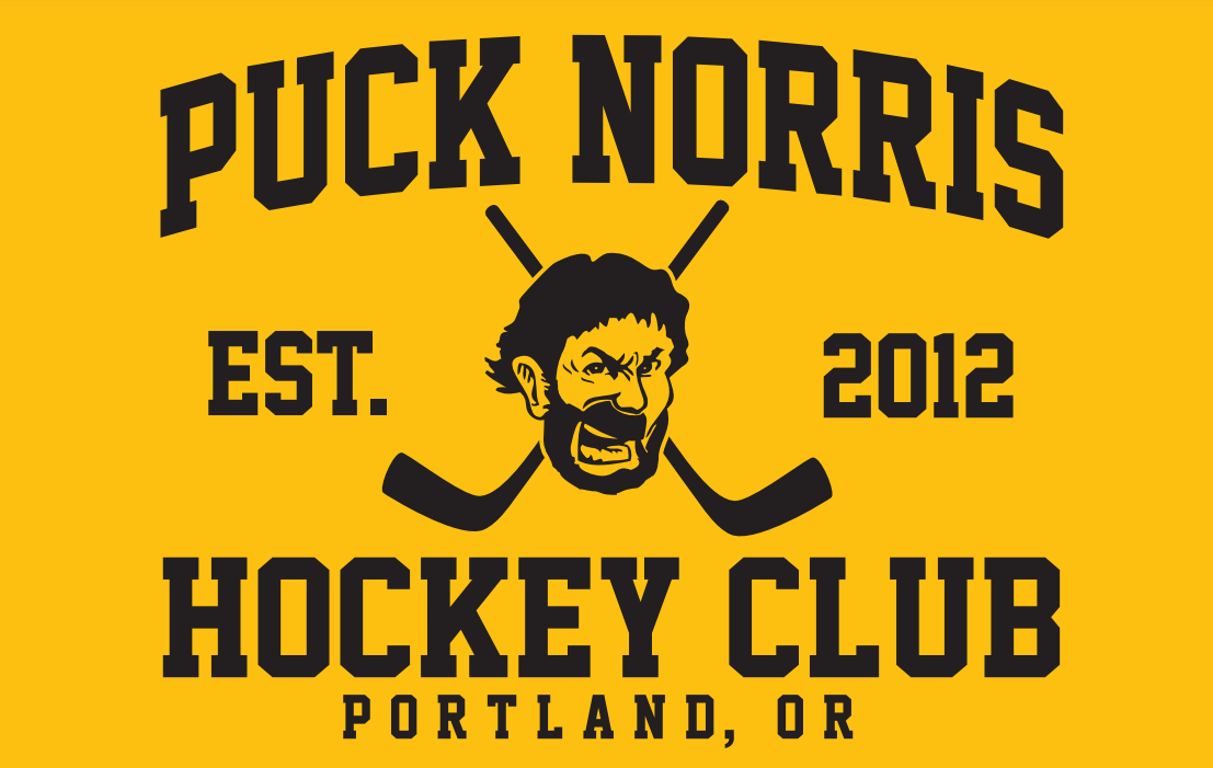 Puck Norris T Shirt Gold with Black Letters